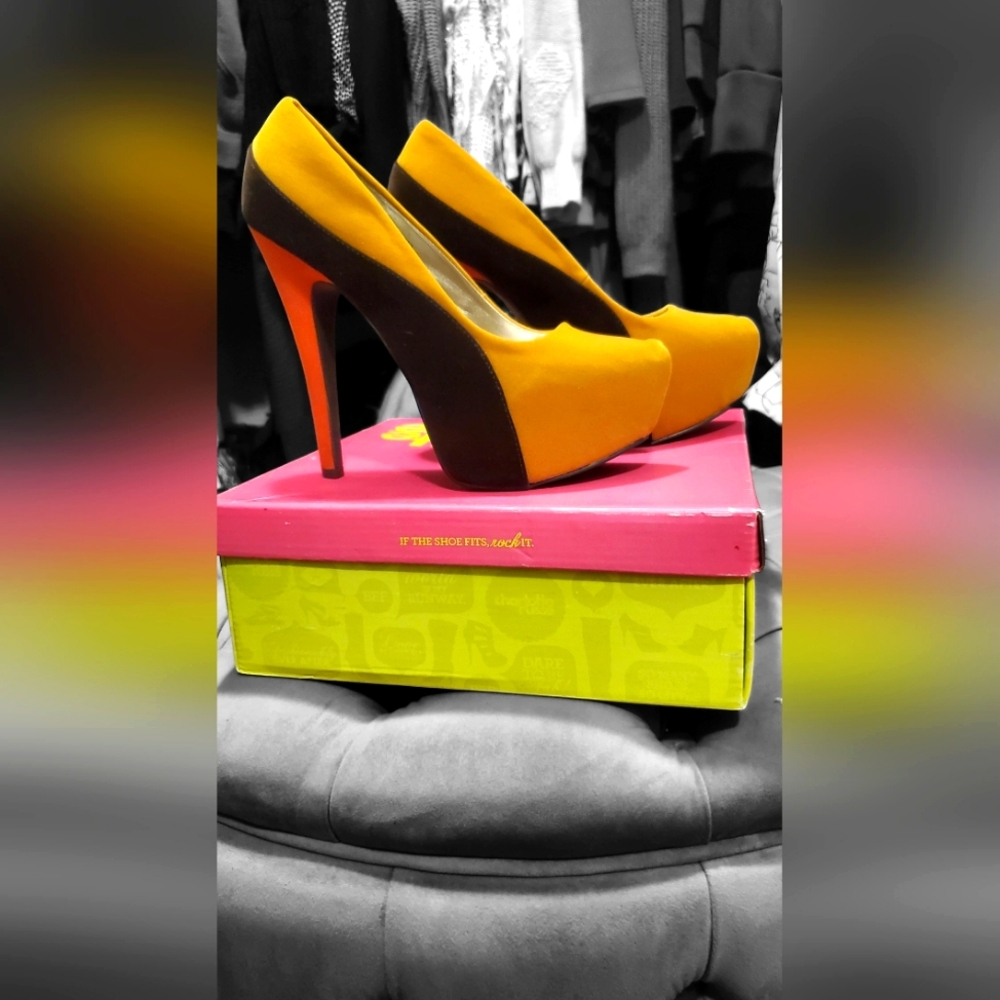 Mustard Combo Velvet Platform Stilettos -Size 9